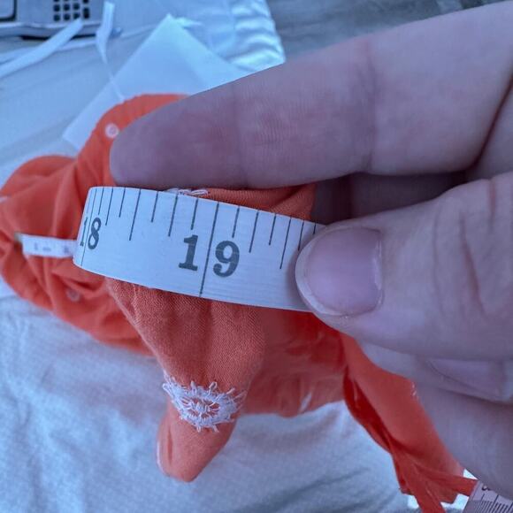 anthropologie coral Orange strappy romper embroidered boho scalloped hem small - Picture 8 of 11
